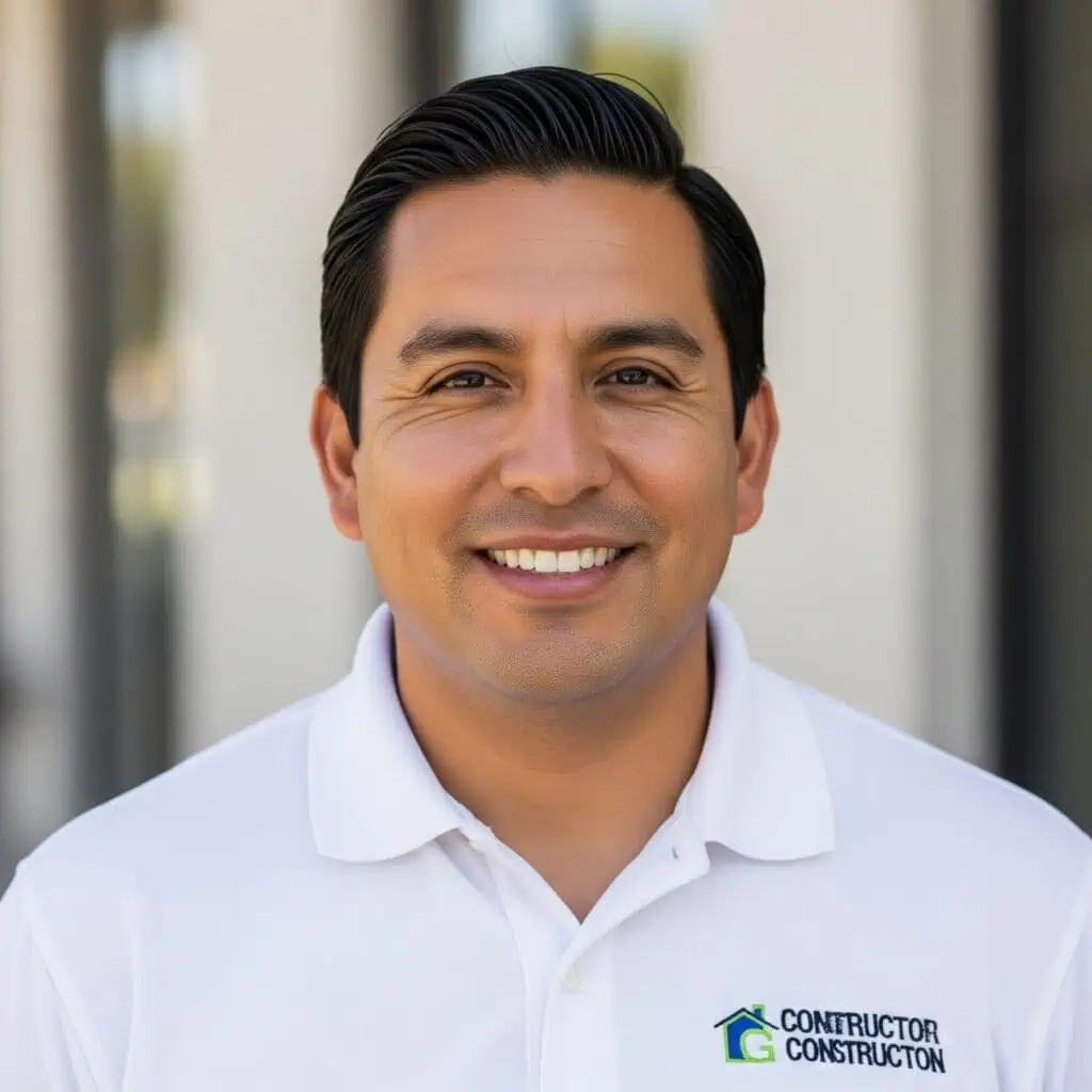 Smiling contractor in California with logo on polo shirt promoting contractor training.